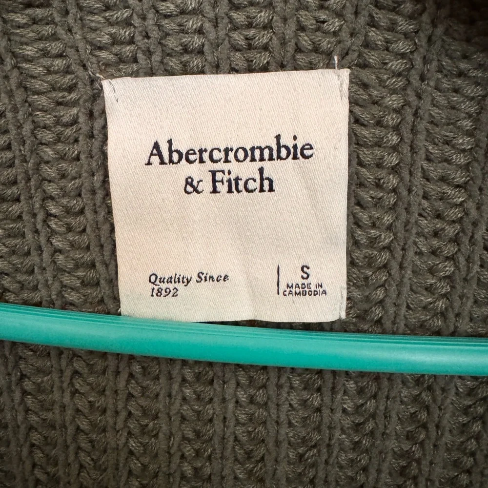 Abercrombie & Fitch Olive Green Open-Front Chunky Knit Cardigan